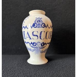 Vintage Apothecary Jar “DIASCORD” – Blue & White Italian Pharmacy Vase – 10”